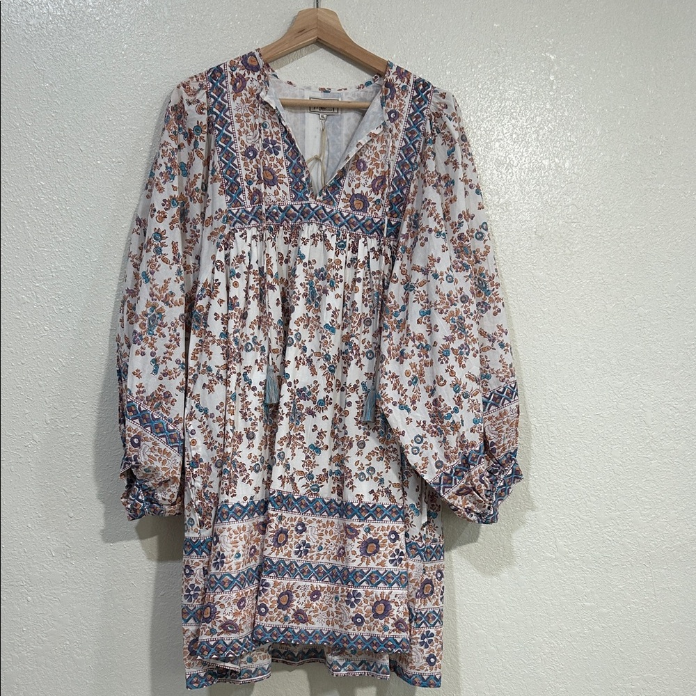 MILLIE WOMENS DAISY TASEL TIE MINI DRESS CREAM FLORAL Sz XL NEW
